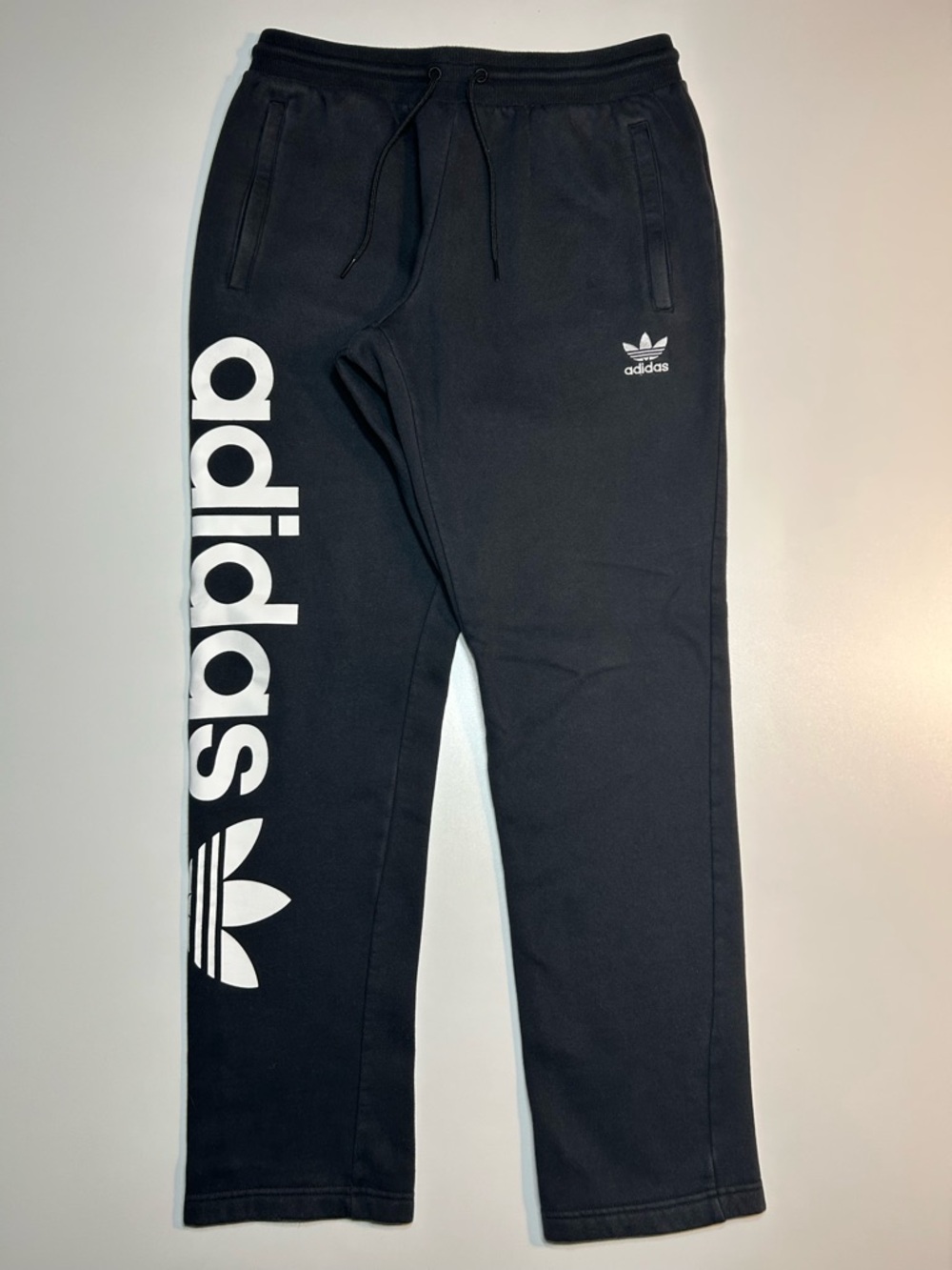 adidas Originals Black Trefoil Large Logo Open Hem Sweatpants Streetwear